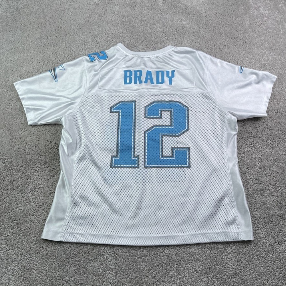 Tom Brady New England Patriots Jersey Womens XL White Blue Reebok Mesh‎ Glitter